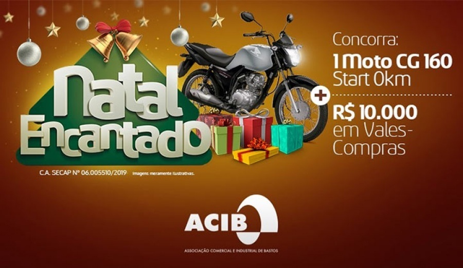 Natal Encantado: ACIB sorteia moto 0 km e R$ 10 mil em vales