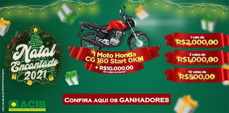 Natal Encantado: ACIB sorteia moto 0 km e R$ 10 mil em vales